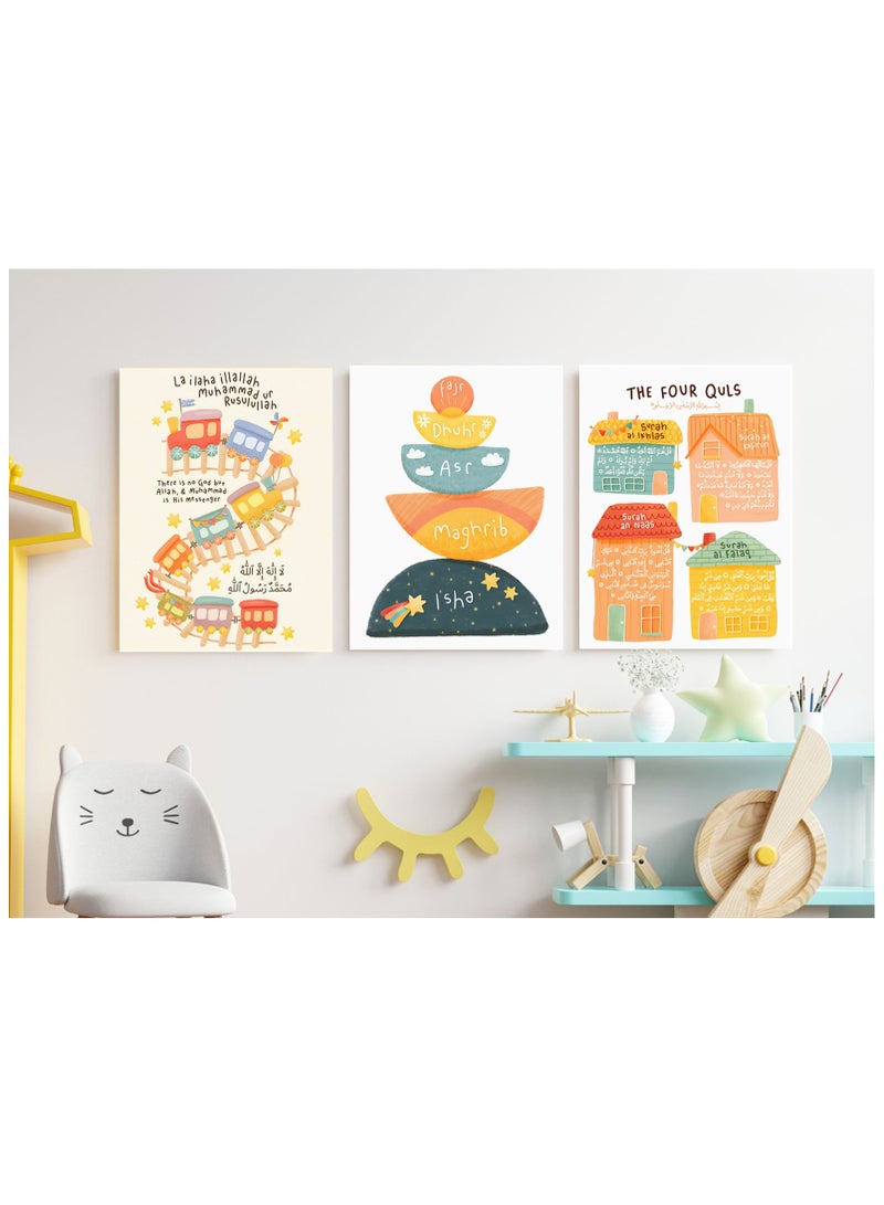 Tableau of three islamic decor Quran and quotes kids room  - nursery room 