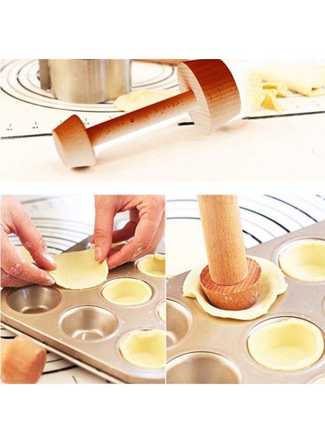 مكبس معجنات خشبي، قضيب دفع للكعك والمعجنات DIY، قالب مكبس تارت البيض الخشبي ذو الوجهين، قالب تارت البيض لمكبس عجين الفطائر والمعجنات، أدوات الخبز للحفلات المنزلية - Image 3