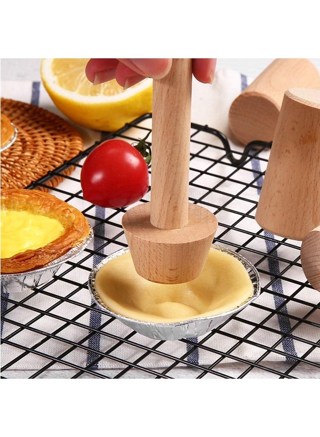 مكبس معجنات خشبي، قضيب دفع للكعك والمعجنات DIY، قالب مكبس تارت البيض الخشبي ذو الوجهين، قالب تارت البيض لمكبس عجين الفطائر والمعجنات، أدوات الخبز للحفلات المنزلية - Image 2