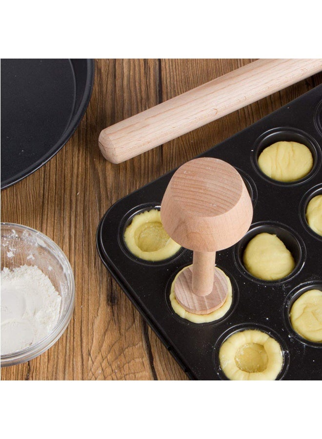 مكبس معجنات خشبي، قضيب دفع للكعك والمعجنات DIY، قالب مكبس تارت البيض الخشبي ذو الوجهين، قالب تارت البيض لمكبس عجين الفطائر والمعجنات، أدوات الخبز للحفلات المنزلية - Image 4