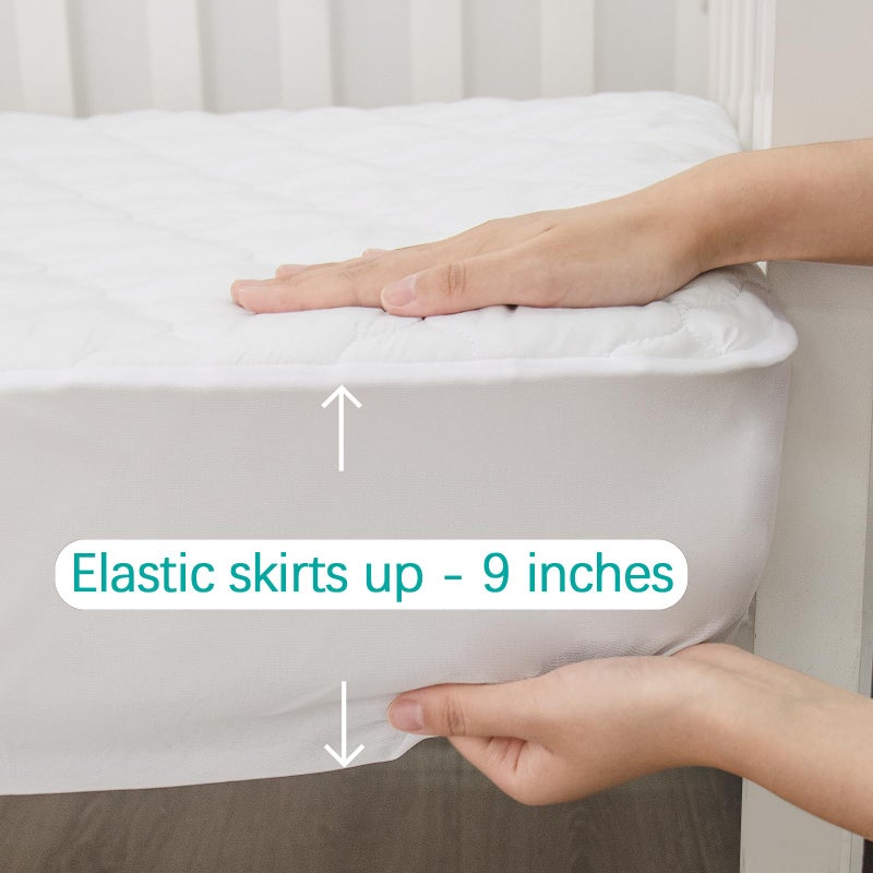 Biloban Crib Mattress Protector Sheets Fitted Waterproof Crib Mattress Pad Cover, Noiseless & Machine Wash 100% Absorbent Crib/Toddler Mattress Protector Sheet Quilted, White, 52" x 28" - Image 4