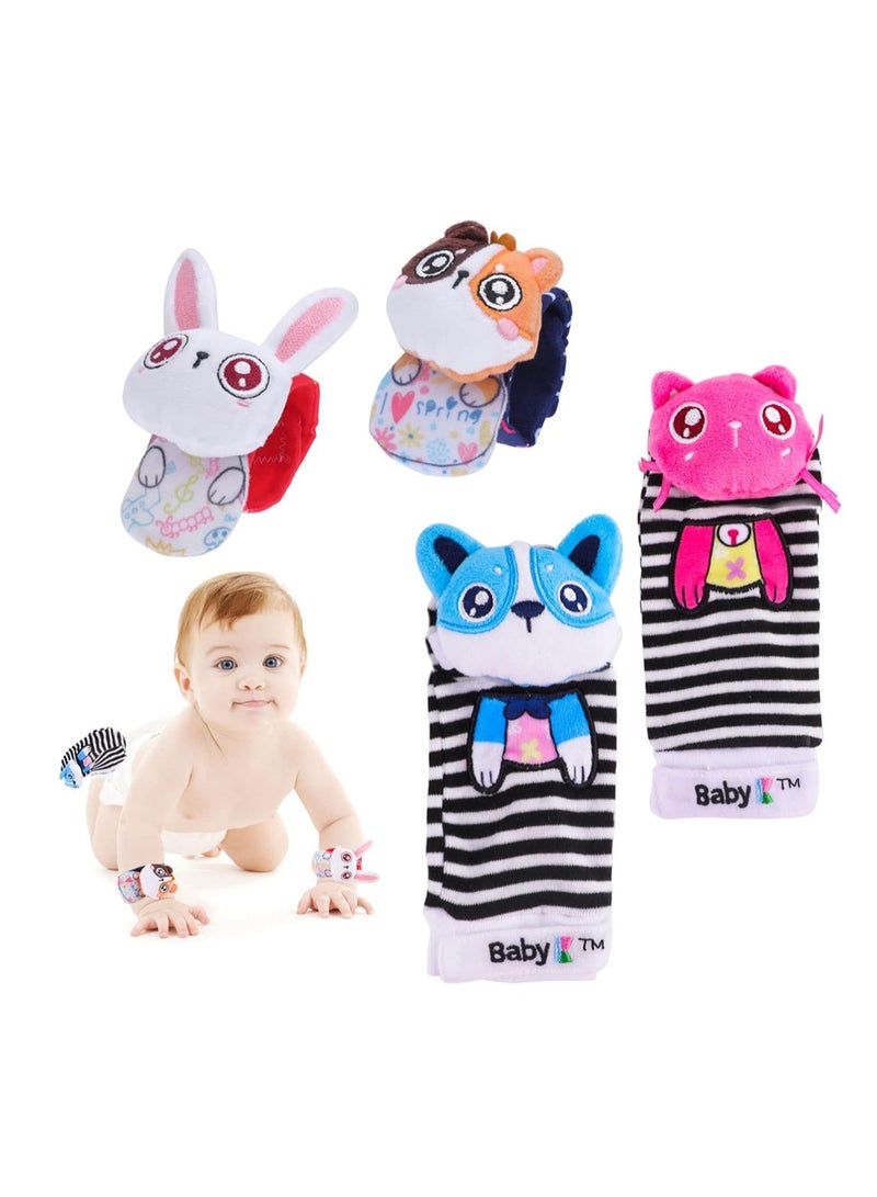 Excefore Baby Rattle Socks and Wrist Rattle Toys 4 Pack Soft Newborn Sensory Toys for Babies 0-6 Months Baby Wrist and Ankle Rattles Foot Finder for Baby's Stimulation Growth Infant  - Image 1