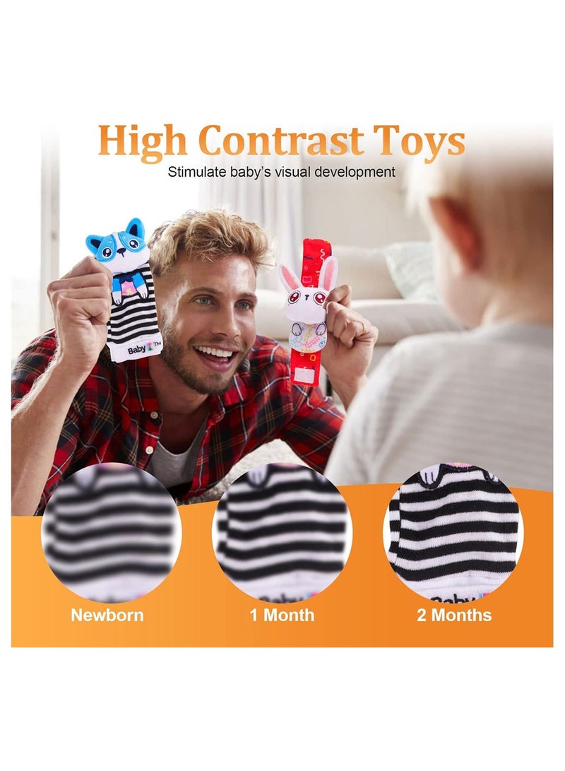 Excefore Baby Rattle Socks and Wrist Rattle Toys 4 Pack Soft Newborn Sensory Toys for Babies 0-6 Months Baby Wrist and Ankle Rattles Foot Finder for Baby's Stimulation Growth Infant  - Image 5