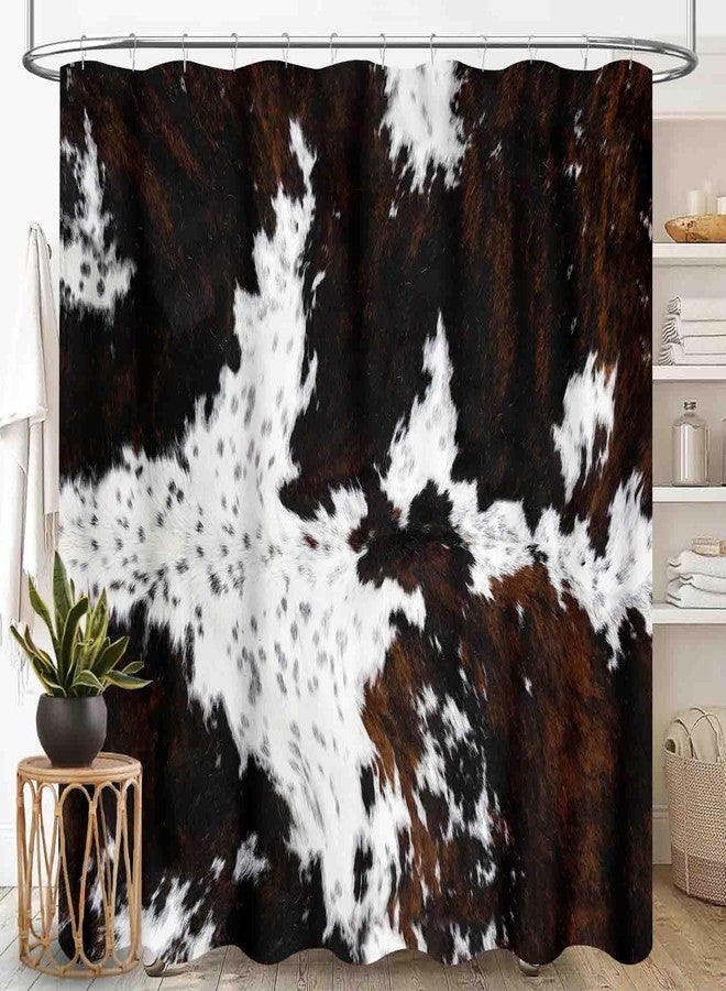 TKUYO Cow Print Shower Curtain, Western Brown Highland Cow Fur Skin Animal Prints Farmhouse Country Rustic Waterproof Fabric Bathroom Shower Curtain Set with Hooks, 72"x72" Inch - Image 1