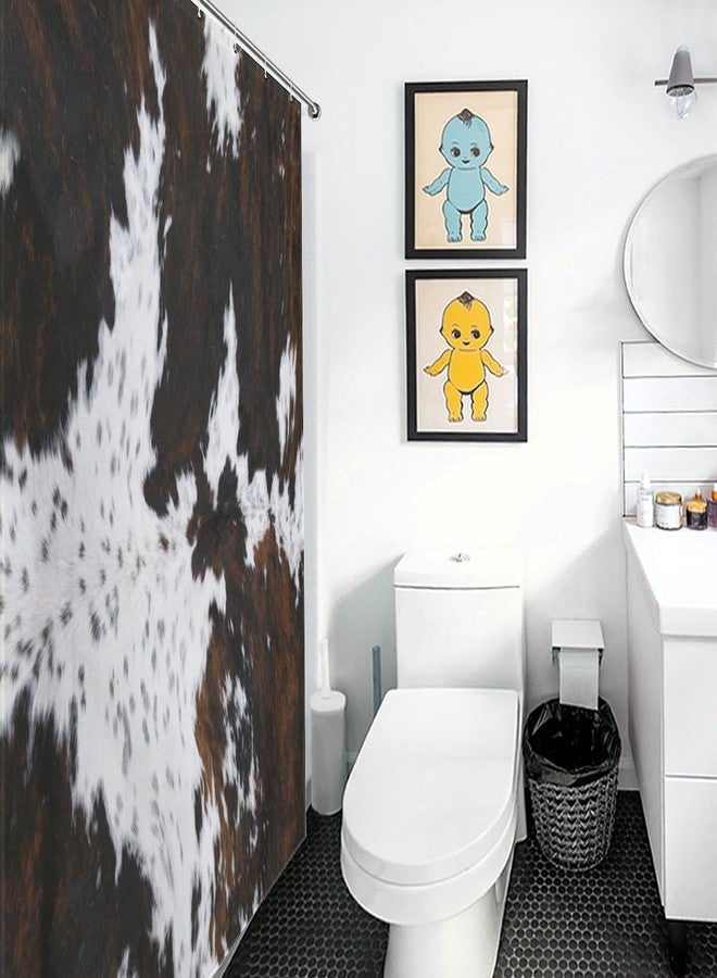 TKUYO Cow Print Shower Curtain, Western Brown Highland Cow Fur Skin Animal Prints Farmhouse Country Rustic Waterproof Fabric Bathroom Shower Curtain Set with Hooks, 72"x72" Inch - Image 4