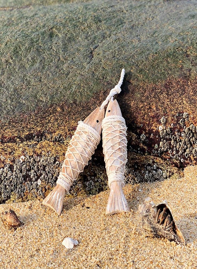 E-view Antique Wood Fish Decor Decorative Wooden Hanging Fish Nautical Indoor Outdoor Decorations Wall Art Ornament - Image 3