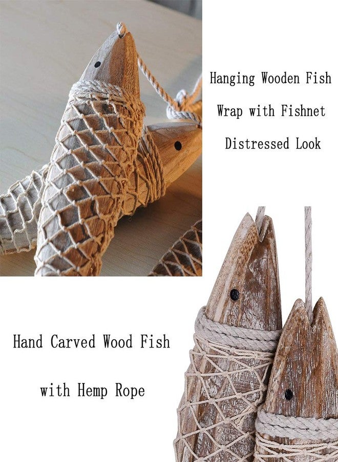 E-view Antique Wood Fish Decor Decorative Wooden Hanging Fish Nautical Indoor Outdoor Decorations Wall Art Ornament - Image 5