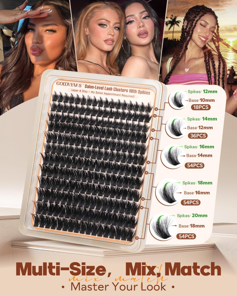Goddvenus Manga Lash Clusters Kit with Spikes Wispy Fluffy Cluster Eyelash Extensions Kit Anime Eyelashes Clusters Reusable Faux Mink Fairy Individual Lash Extension Kit (D Curve 12-18mm 204 pieces) - Image 3