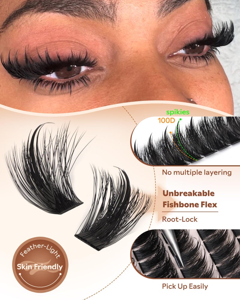 Goddvenus Manga Lash Clusters Kit with Spikes Wispy Fluffy Cluster Eyelash Extensions Kit Anime Eyelashes Clusters Reusable Faux Mink Fairy Individual Lash Extension Kit (D Curve 12-18mm 204 pieces) - Image 4