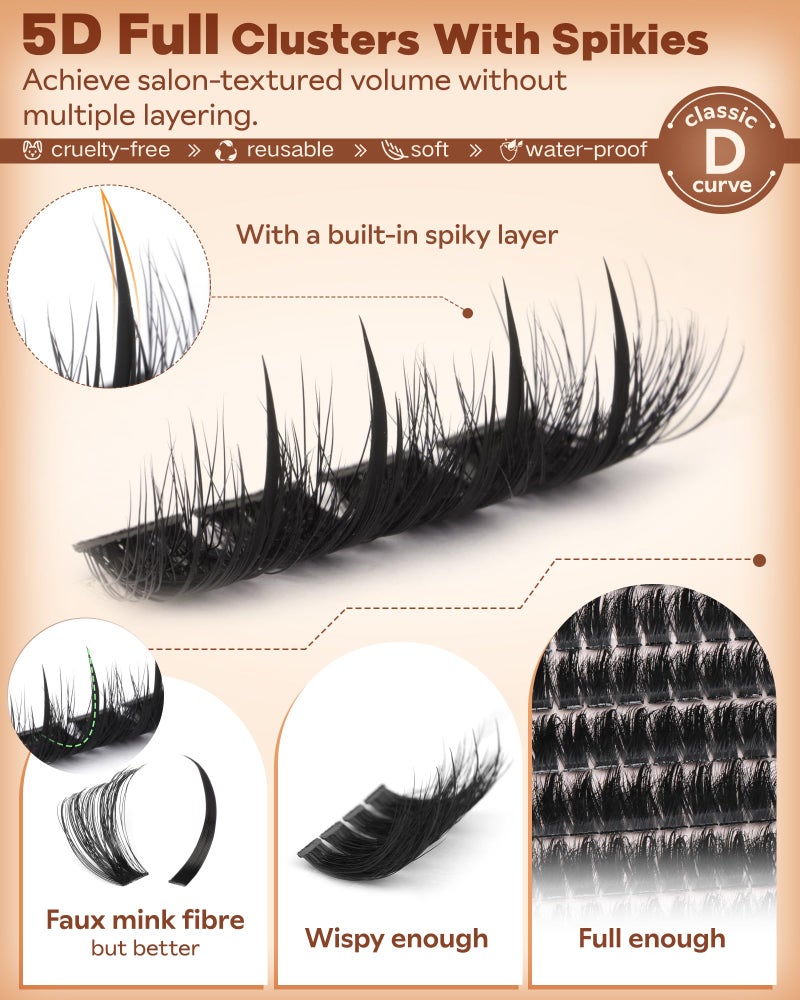 Goddvenus Manga Lash Clusters Kit with Spikes Wispy Fluffy Cluster Eyelash Extensions Kit Anime Eyelashes Clusters Reusable Faux Mink Fairy Individual Lash Extension Kit (D Curve 12-18mm 204 pieces) - Image 5