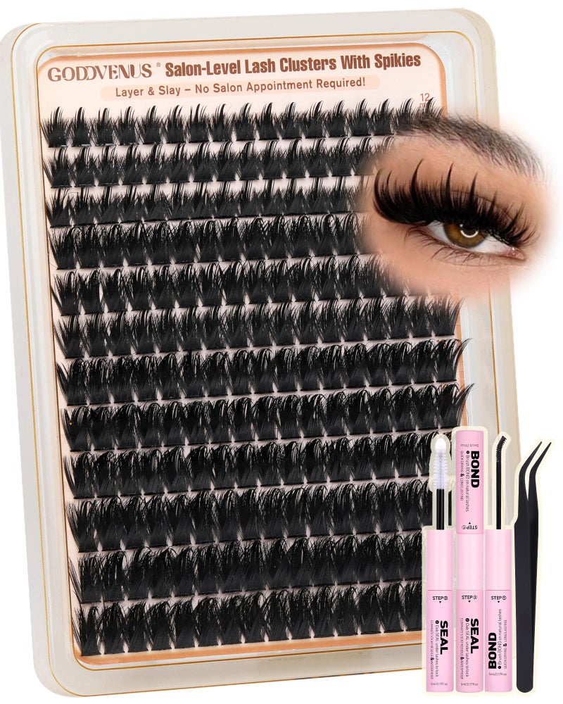 Goddvenus Manga Lash Clusters Kit with Spikes Wispy Fluffy Cluster Eyelash Extensions Kit Anime Eyelashes Clusters Reusable Faux Mink Fairy Individual Lash Extension Kit (D Curve 12-18mm 204 pieces) - Image 1