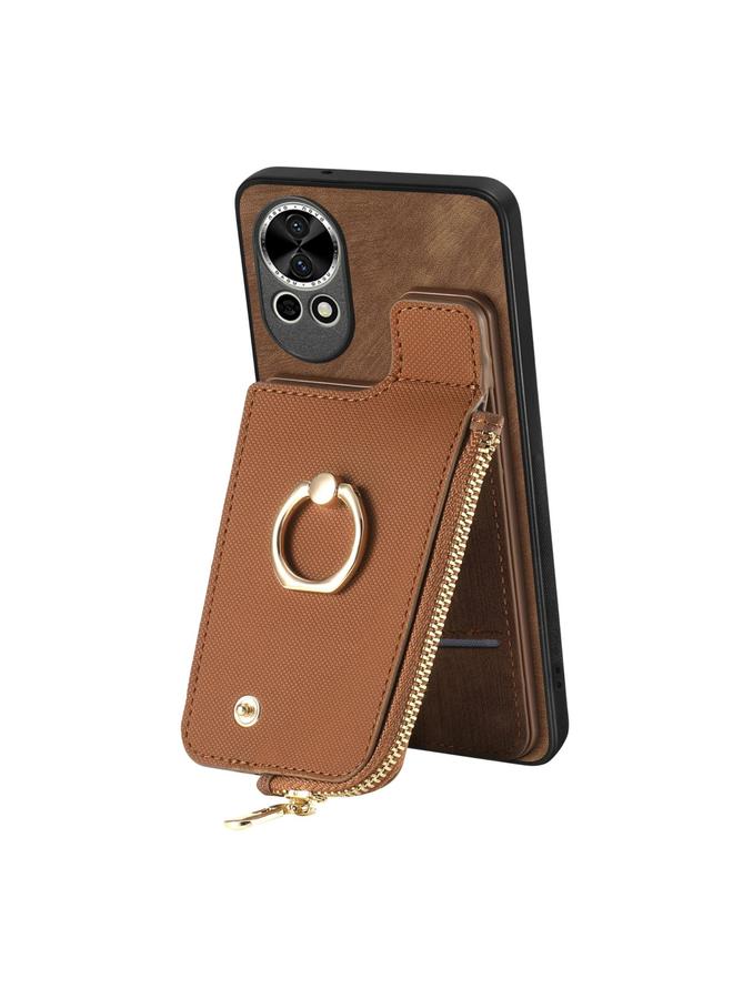 زبون جراب لهاتف Huawei nova 9 SE مع حلقة جلدية متقاطعة وسحاب عمودي ومحفظة خلفية للهاتف - Image 2