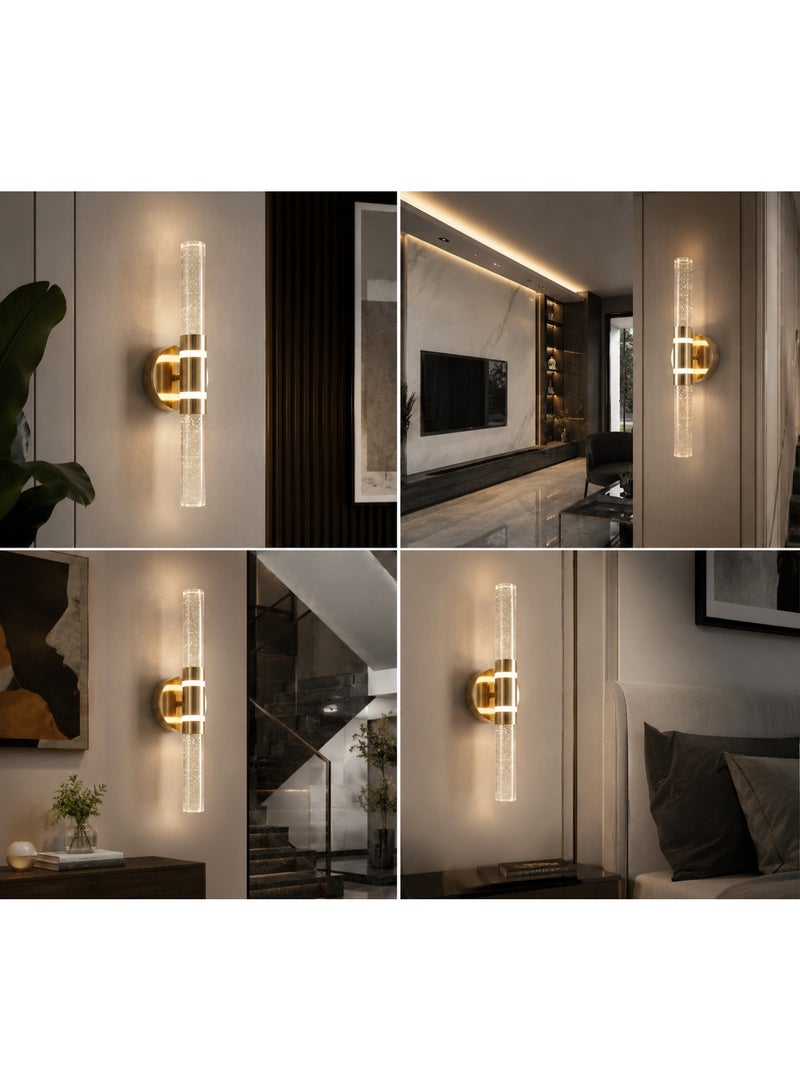 Modern Wall Sconce, Golden Design with Luminous Crystal Cylinders - Image 2