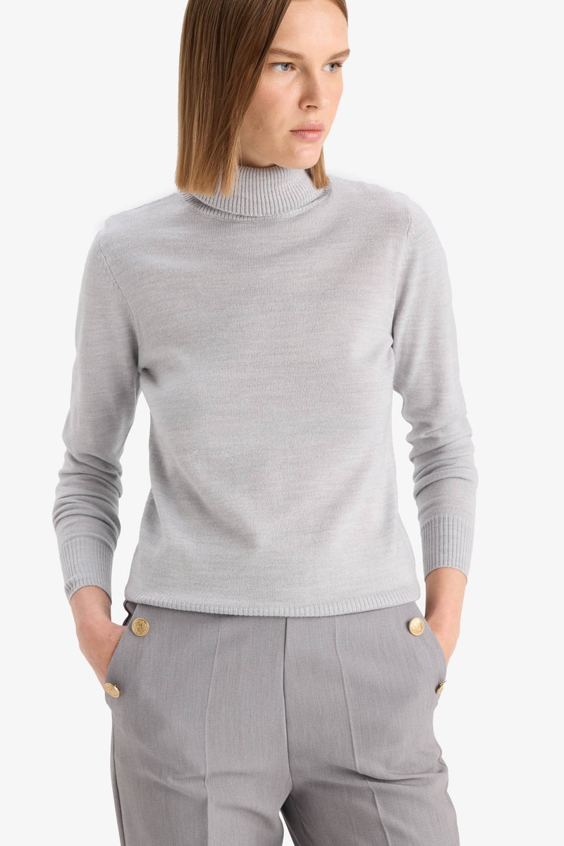 DeFacto Grey Woman Regular Fit Turtleneck Knitwear Pullover Casual - Image 3