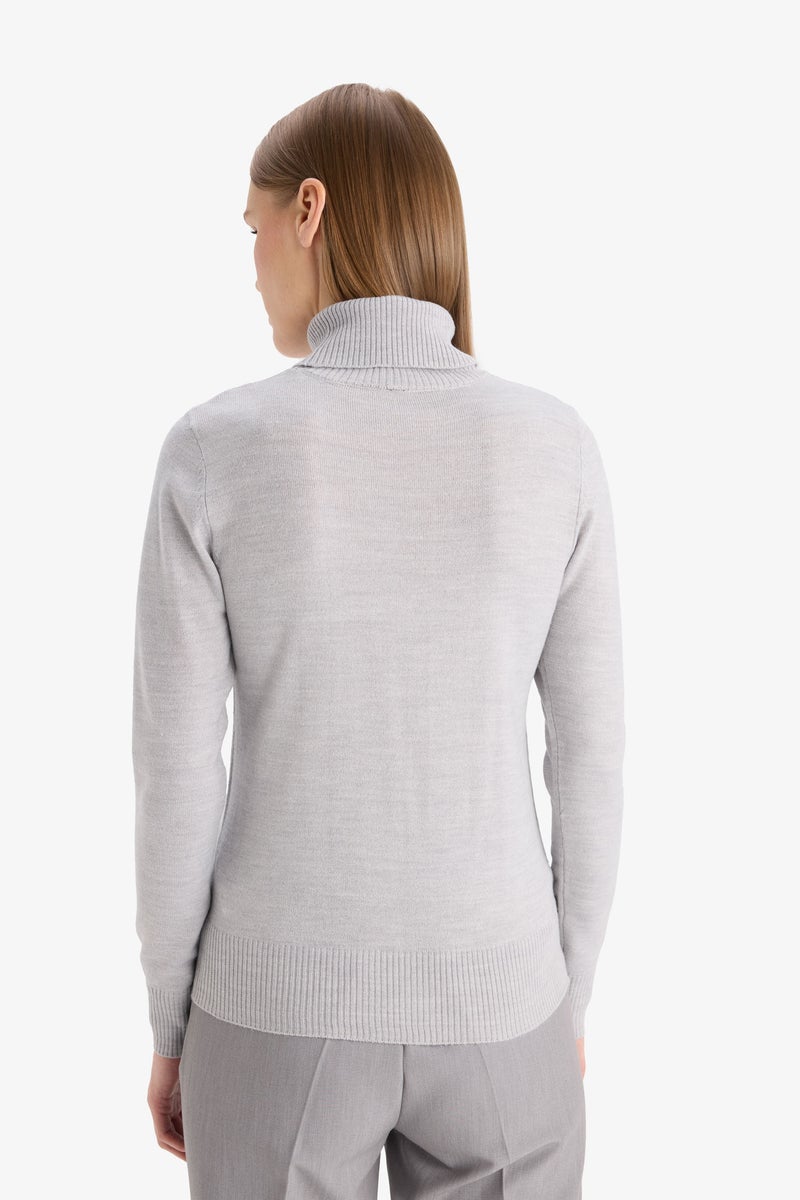 DeFacto Grey Woman Regular Fit Turtleneck Knitwear Pullover Casual - Image 4