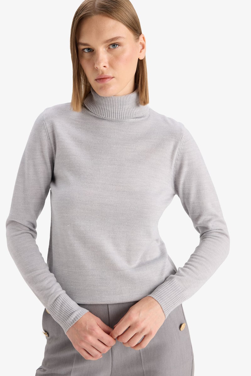 DeFacto Grey Woman Regular Fit Turtleneck Knitwear Pullover Casual - Image 1