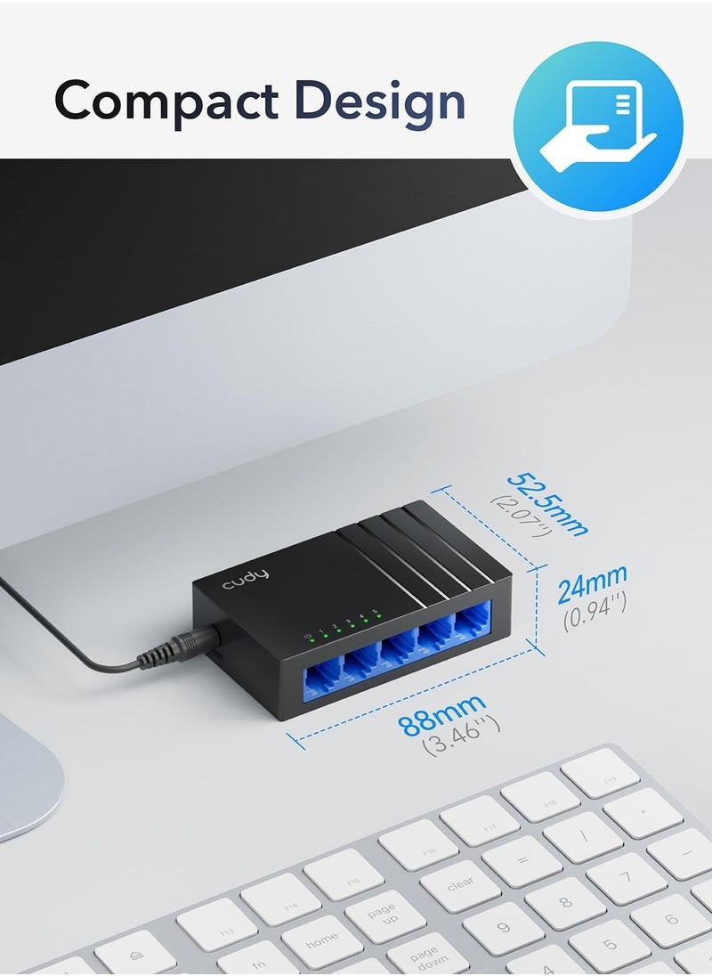 cudy - Litewave GS105D 5 Port Gigabit Ethernet Switch | Desktop Ethernet Splitter | Plastic Case | Unshielded Switch Plug & Play Fanless Unmanaged - Image 1