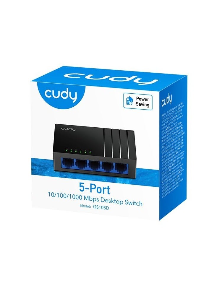 cudy - Litewave GS105D 5 Port Gigabit Ethernet Switch | Desktop Ethernet Splitter | Plastic Case | Unshielded Switch Plug & Play Fanless Unmanaged - Image 1