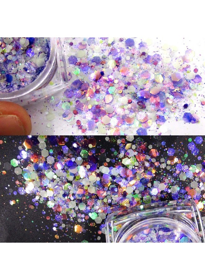 LuckForever 12 Colors Night Glow Chunky Glitters Flakes Luminous Neon Powder Glitter Sequins for Acrylic Nails/Crafts/Resin/Makeup/Festival/Slime - Image 5