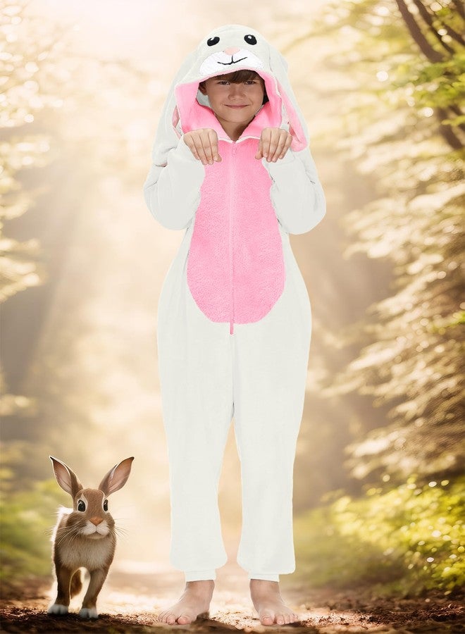 BesserBay Big Boy's Halloween Long Sleeve Cozy Costume Hooded Rabbit Bunny Animal Onesie White 12 Years - Image 4