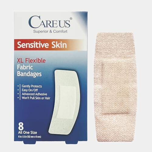 CareUs Bandages for Sensitive and Elderly Skin, Latex Free-Large Flexible Fabric, Max Hold Silicone Adhesive, Latex-Free, 32-Count Pack (8ct x 4),Gifts for Mom… - Image 1