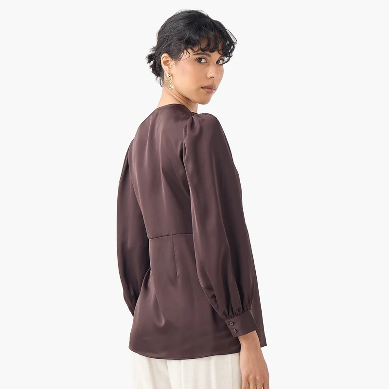 Iconic Iconic V-neck Wrap Top with Long Sleeves and Tie-Up Detail