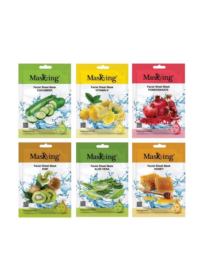 MasKing Beauty Cucumber, Vitamin-C, Pomegranate, Kiwi, Alovera & Honey extract Facial sheet mask for glowing andhydrating, daily Skin care, combo pack of 6 - Image 1