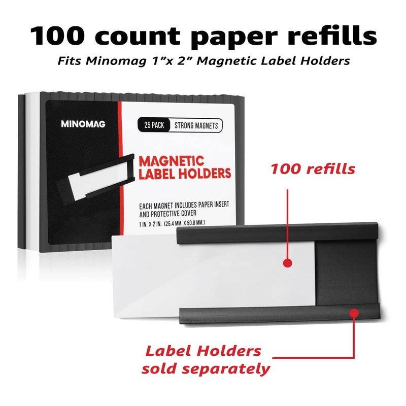 Minomag Label Insert Cards for 1x2 Inch Label Holders, White Cardstock Paper (100 Count) - Image 2