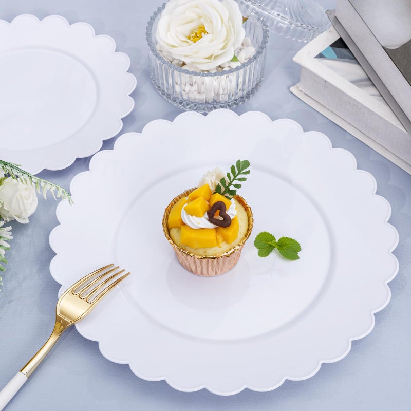 SUT 72-Pack 10.25 Inch White Heavy Duty Plastic Dinner Plates, Disposable Plates, Scallop Plates for Parties, Events, and Occasions - Image 3