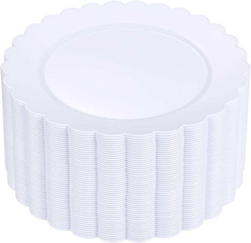 SUT 72-Pack 10.25 Inch White Heavy Duty Plastic Dinner Plates, Disposable Plates, Scallop Plates for Parties, Events, and Occasions - Image 1
