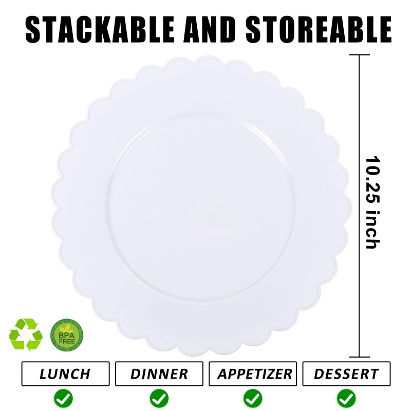 SUT 72-Pack 10.25 Inch White Heavy Duty Plastic Dinner Plates, Disposable Plates, Scallop Plates for Parties, Events, and Occasions - Image 2