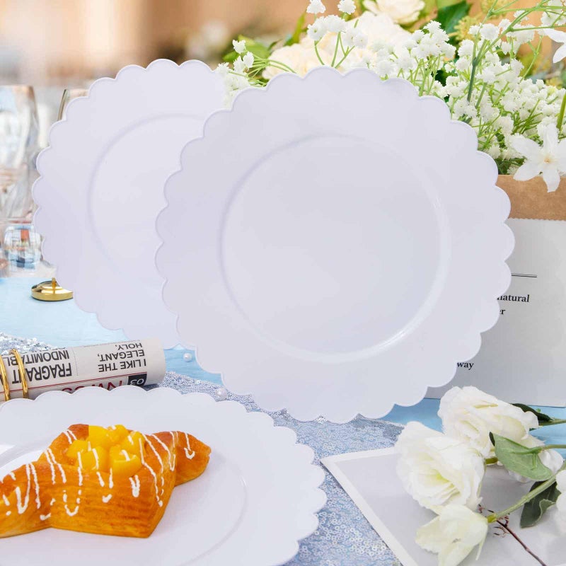 SUT 72-Pack 10.25 Inch White Heavy Duty Plastic Dinner Plates, Disposable Plates, Scallop Plates for Parties, Events, and Occasions - Image 5