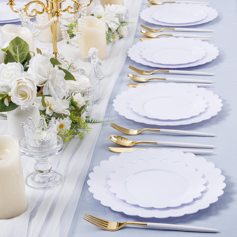 SUT 72-Pack 10.25 Inch White Heavy Duty Plastic Dinner Plates, Disposable Plates, Scallop Plates for Parties, Events, and Occasions - Image 4