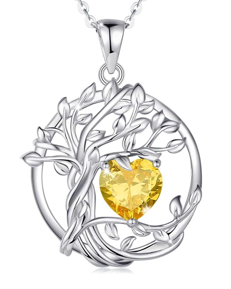 FANCIME Tree of life November Birthstone Necklace for Women Sterling Silver Tree Jewelry Natural Citrine Pendant Yellow Topaz Gemstone Anniversary Birthday Christmas Gifts for Wife Mom Her - Image 1