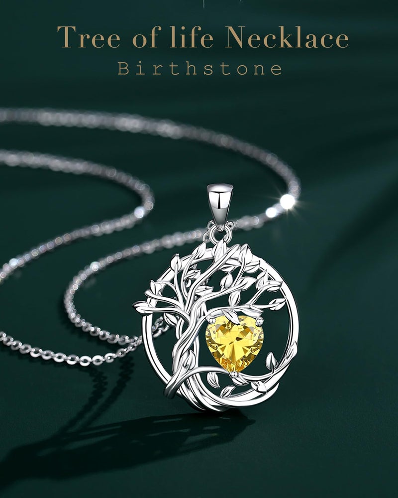 FANCIME Tree of life November Birthstone Necklace for Women Sterling Silver Tree Jewelry Natural Citrine Pendant Yellow Topaz Gemstone Anniversary Birthday Christmas Gifts for Wife Mom Her - Image 5