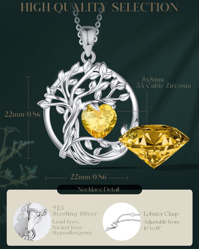 FANCIME Tree of life November Birthstone Necklace for Women Sterling Silver Tree Jewelry Natural Citrine Pendant Yellow Topaz Gemstone Anniversary Birthday Christmas Gifts for Wife Mom Her - Image 3