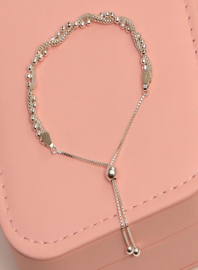 LeCalla 925 Sterling Silver Bolo Bracelet Diamond-Cut Ball Covered by Twisted Popcorn Coreana Chain with Box Chain Adjustable Bolo Bracelet for Women Teen 10 Inches - Image 3