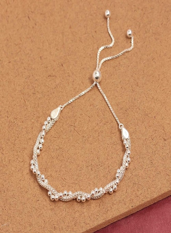 LeCalla 925 Sterling Silver Bolo Bracelet Diamond-Cut Ball Covered by Twisted Popcorn Coreana Chain with Box Chain Adjustable Bolo Bracelet for Women Teen 10 Inches - Image 4