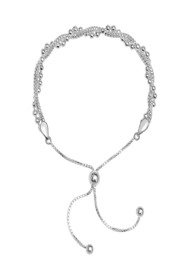 LeCalla 925 Sterling Silver Bolo Bracelet Diamond-Cut Ball Covered by Twisted Popcorn Coreana Chain with Box Chain Adjustable Bolo Bracelet for Women Teen 10 Inches - Image 1