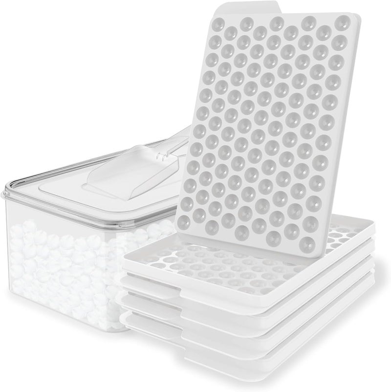 WIBIMEN Mini Ice Cube Trays, Small Tiny Round Pebble Crushed Nugget Ice Trays for Freezer with Lid - Chilling Drinks Coffee Juice(4 Pack/0.55In - White) - Image 1