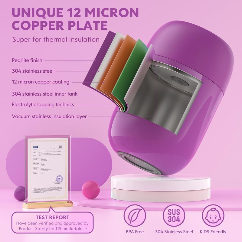 DaCool Insulated Food Jar Food Thermo Insulated Lunch Container 16 oz Vacuum Stainless Steel Kids Thermo for Hot Cold Food for Kids Adult with Spoon Leak Proof for School Office Travel, Purple - Image 2