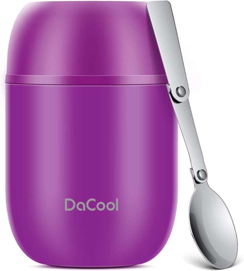 DaCool Insulated Food Jar Food Thermo Insulated Lunch Container 16 oz Vacuum Stainless Steel Kids Thermo for Hot Cold Food for Kids Adult with Spoon Leak Proof for School Office Travel, Purple - Image 1
