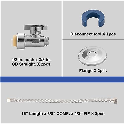 WMAXPFIT2 Pack 16 Inch Faucet Water Supply Line 38 Inch Female Comp x 12 Inch FIP Faucet Flexible Water Connector Hose Stainless Steel Braided Water Supply Line 16 INCHES STRA KIT - Image 3