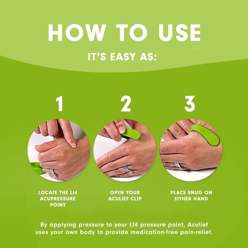 Aculief Acupressure Clip - Compact Wearable for Acupuncture Pressure Points - for Physical Therapy & Daily Wear - Promotes Relaxation & Stress Management - Regular Pack of 3, Green, Teal & Black - Image 4