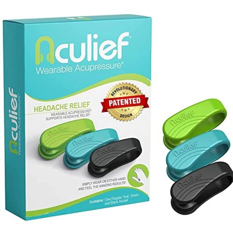 Aculief Acupressure Clip - Compact Wearable for Acupuncture Pressure Points - for Physical Therapy & Daily Wear - Promotes Relaxation & Stress Management - Regular Pack of 3, Green, Teal & Black - Image 1