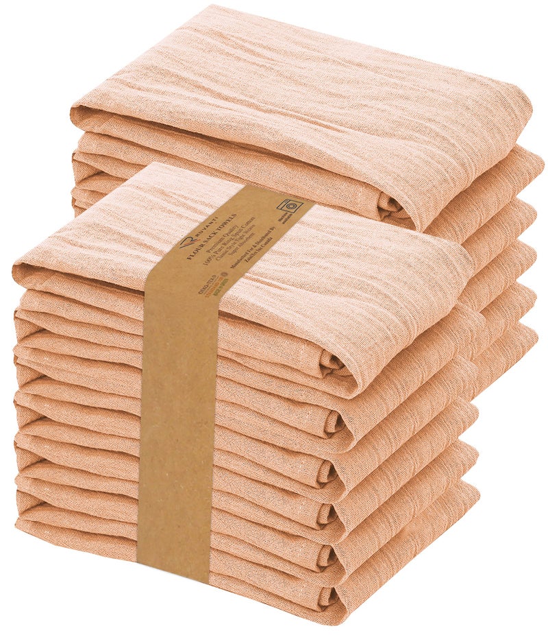 Ruvanti RUVANTI Flour Sack Towels 12 Pack 28 x 28 Inches Ring Spun 100 Cotton Dish Towel Machine Washable Absorbent  Flour Sack Kitchen Towels for Drying and Cleaning  Peach 