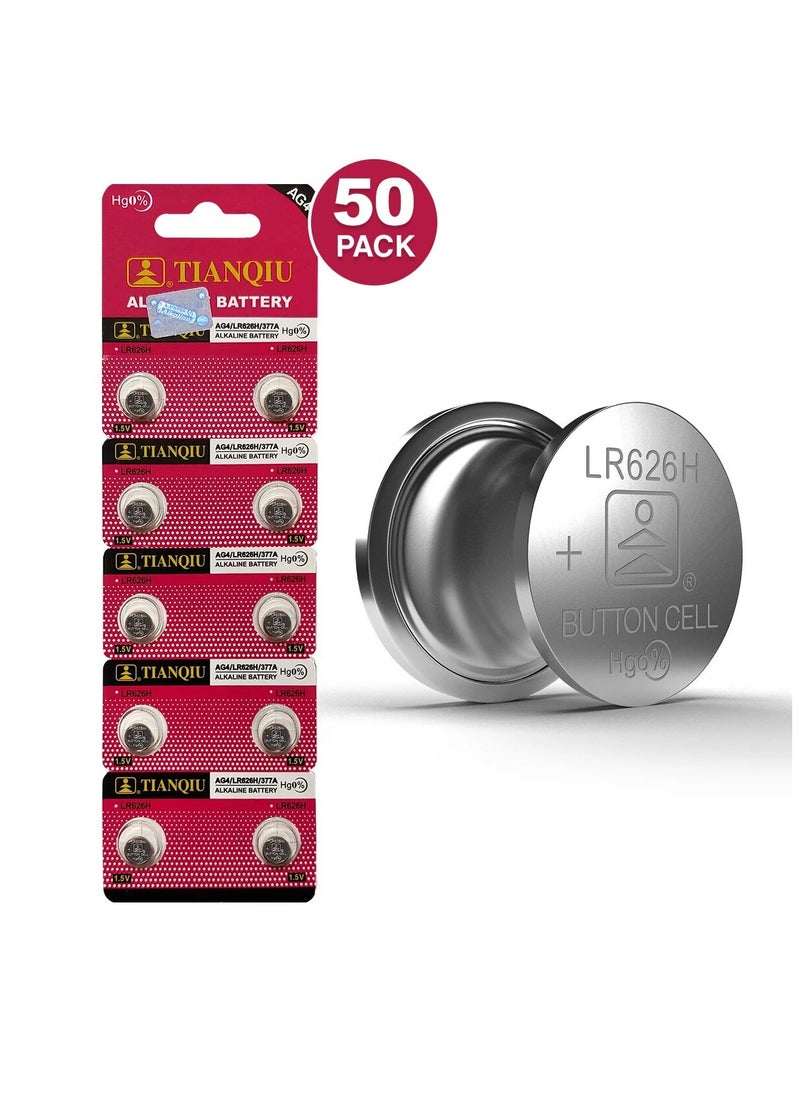 TIANQIU 50-Pieces Tianqiu AG4/ LR626H/ 377A 1.5V Alkaline Batteries  - Image 1
