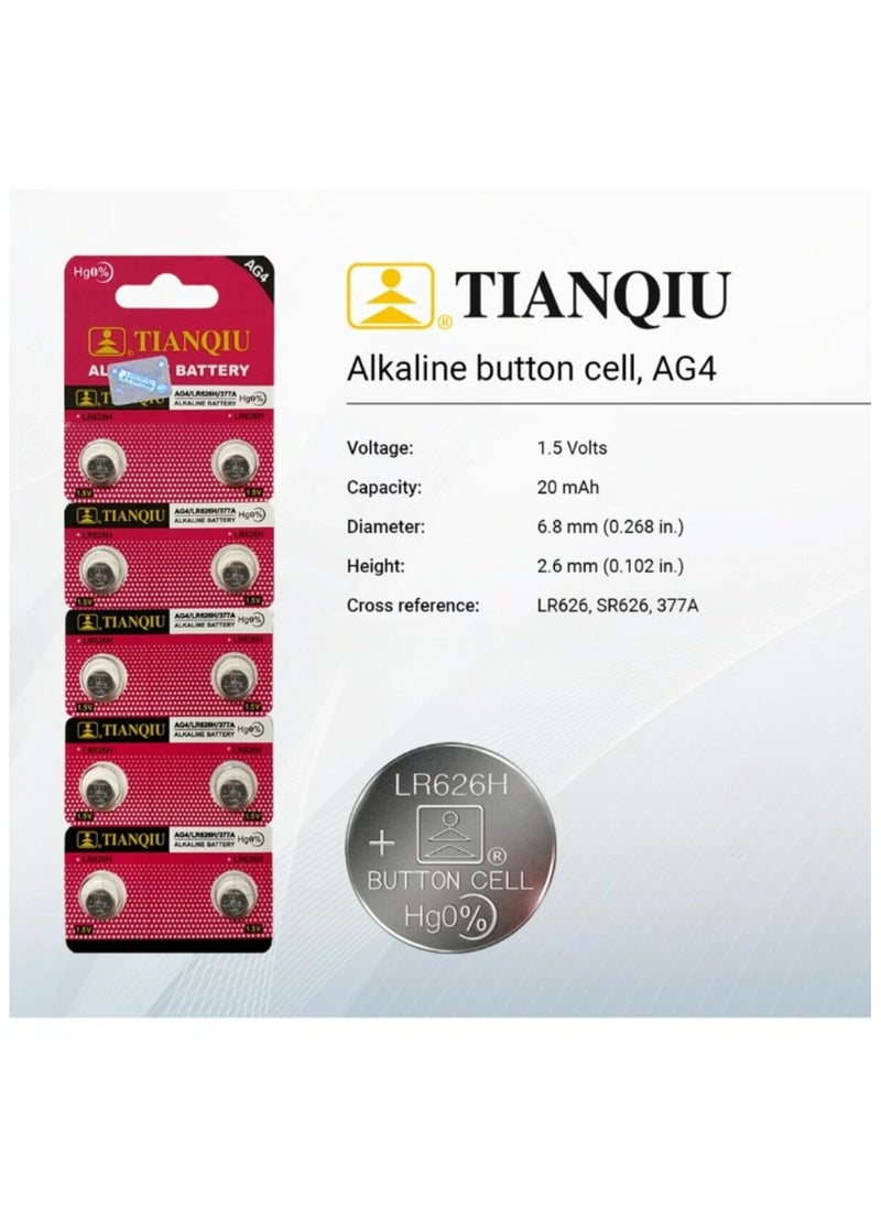TIANQIU 50-Pieces Tianqiu AG4/ LR626H/ 377A 1.5V Alkaline Batteries  - Image 2