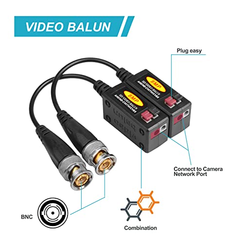 eoere 20 Pairs Passive HD BNC Video Balun Transceiver Transmitter AHD/TVI/CVI/CVBS Cable Connectors for 720P/960P/1080P/3MP/5MP/8MP CCTV Security Cameras - Image 3