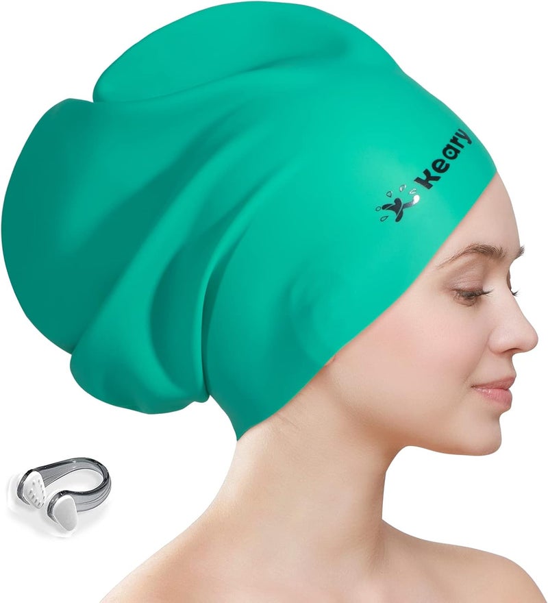Keary Extra Large Swim Cap for Braids and Dreadlocks Extensions Weaves Long Hair, Waterproof Silicone Cover Ear Bath Pool Shower Swimming Cap for Adult Youth to Keep Hair Dry, Easy to Put On and Off - Image 1